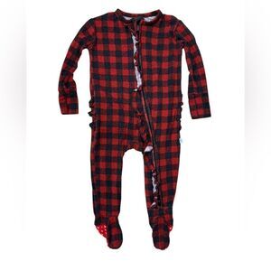 Posh Peanut Red & Black Buffalo Plaid Bamboo  Zipper Footie Sleeper